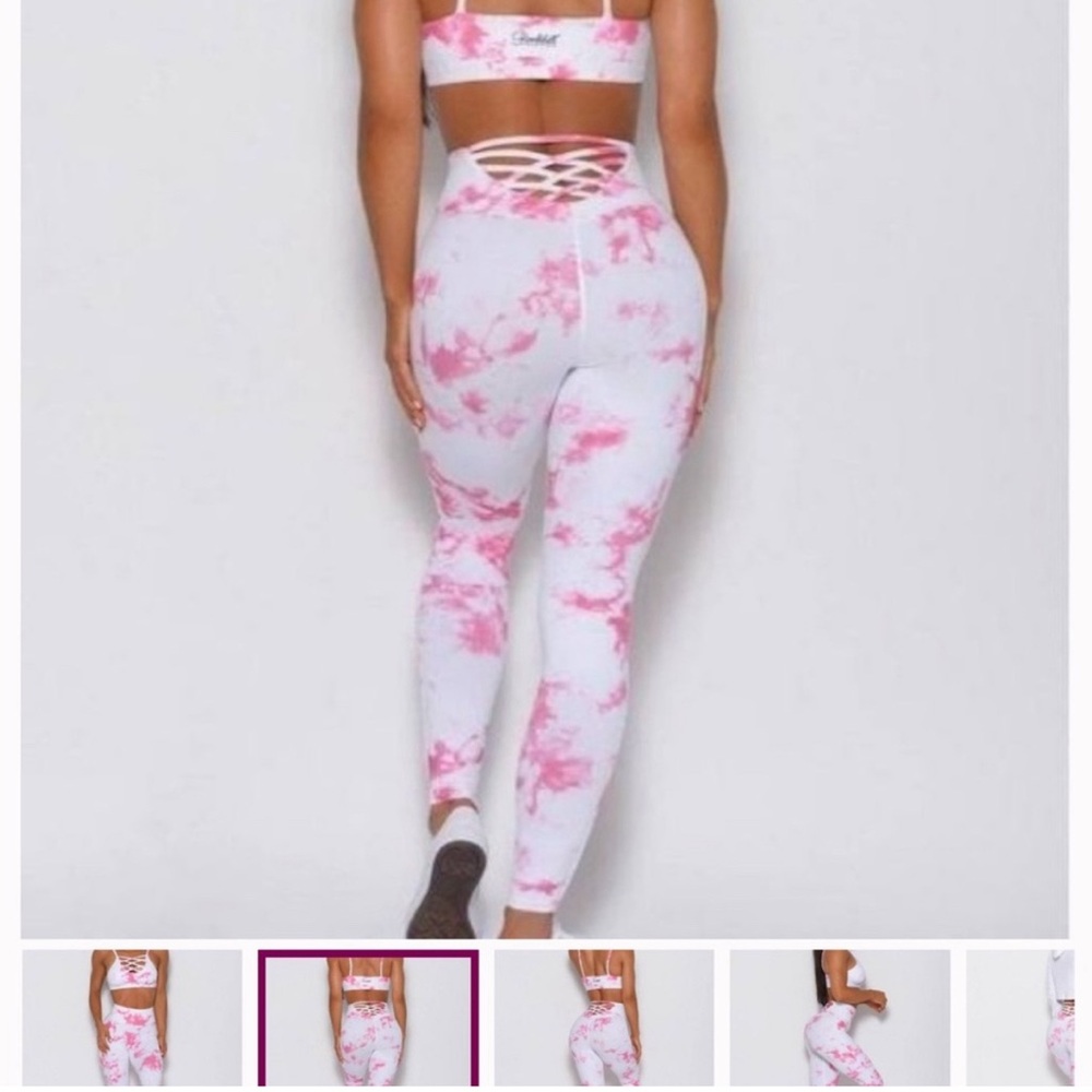 Bombshell Sportswear Sexy Back Tie Dye Leggings White Pink XS
